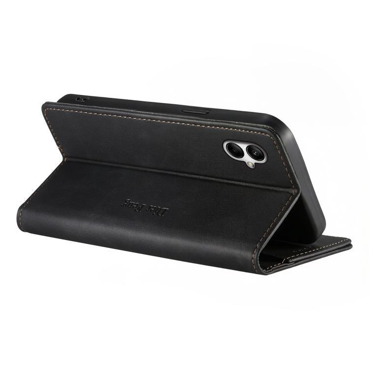 For Samsung Galaxy A05 Dierfeng Metal Snap Magnetic RFID Vegan Leather Phone Case