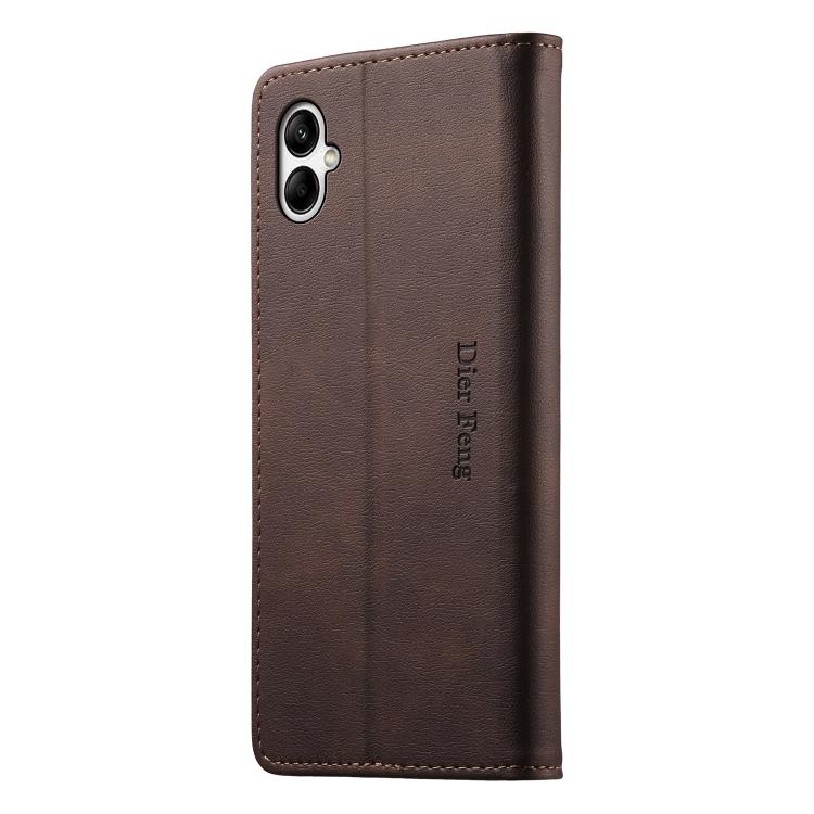 For Samsung Galaxy A05 Dierfeng Metal Snap Magnetic RFID Vegan Leather Phone Case