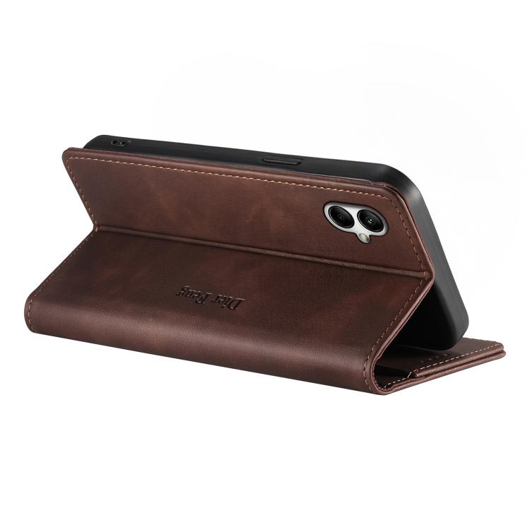 For Samsung Galaxy A05 Dierfeng Metal Snap Magnetic RFID Vegan Leather Phone Case