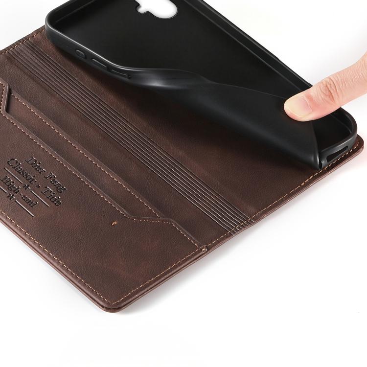 For Samsung Galaxy A05 Dierfeng Metal Snap Magnetic RFID Vegan Leather Phone Case
