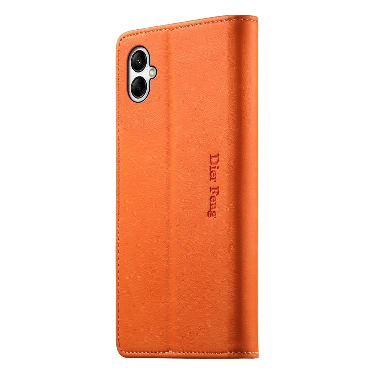 For Samsung Galaxy A05 Dierfeng Metal Snap Magnetic RFID Vegan Leather Phone Case