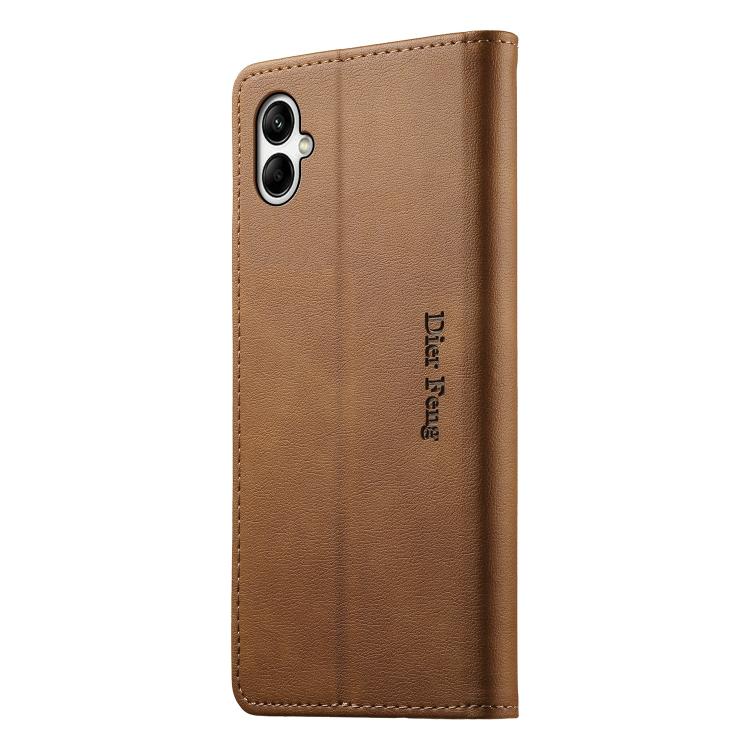 For Samsung Galaxy A05 Dierfeng Metal Snap Magnetic RFID Vegan Leather Phone Case