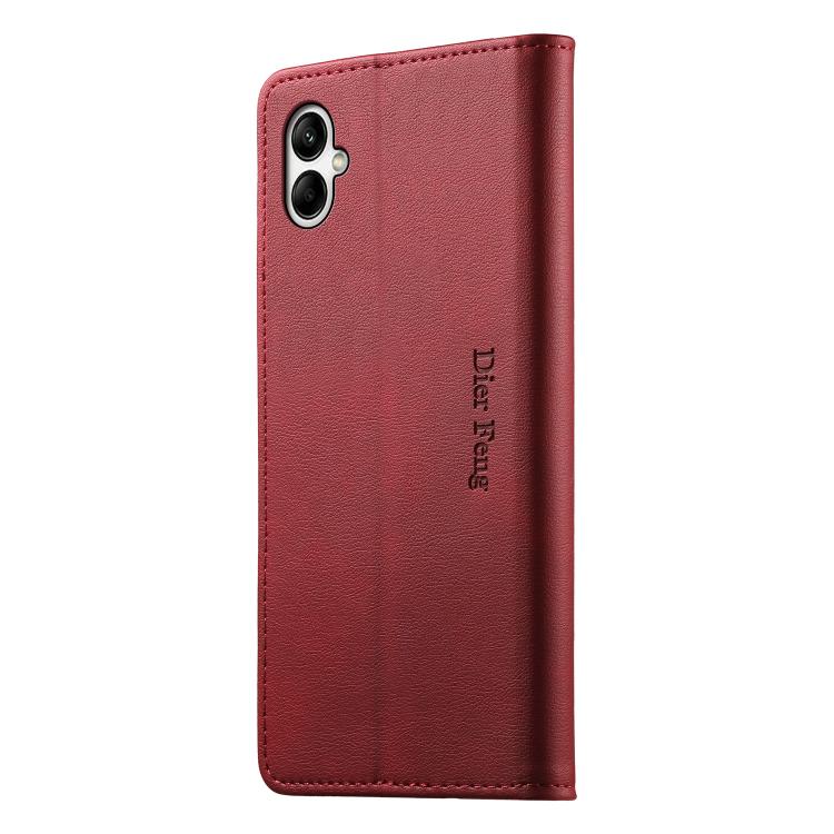 For Samsung Galaxy A05 Dierfeng Metal Snap Magnetic RFID Vegan Leather Phone Case