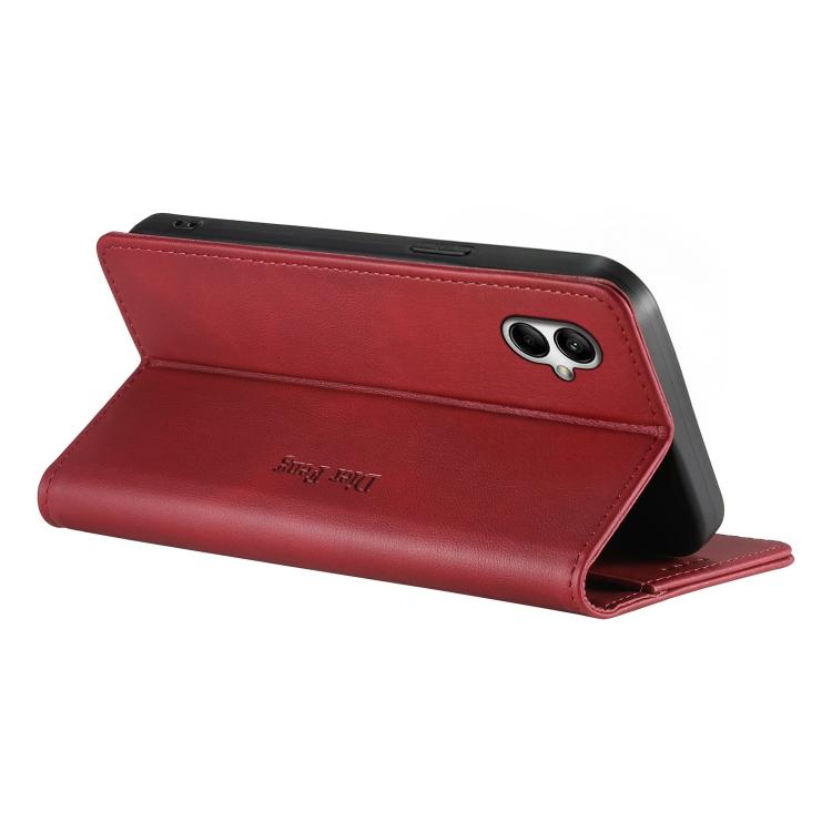 For Samsung Galaxy A05 Dierfeng Metal Snap Magnetic RFID Vegan Leather Phone Case