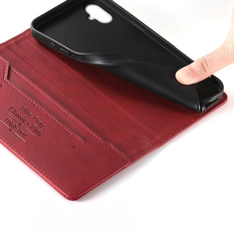 For Samsung Galaxy A05 Dierfeng Metal Snap Magnetic RFID Vegan Leather Phone Case