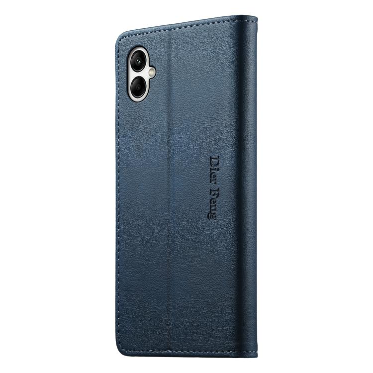 For Samsung Galaxy A05 Dierfeng Metal Snap Magnetic RFID Vegan Leather Phone Case