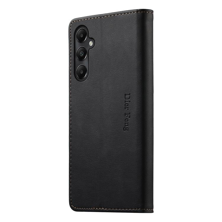 For Samsung Galaxy A05s Dierfeng Metal Snap Magnetic RFID Vegan Leather Phone Case