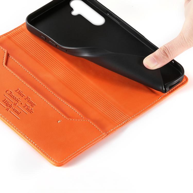 For Samsung Galaxy A05s Dierfeng Metal Snap Magnetic RFID Vegan Leather Phone Case
