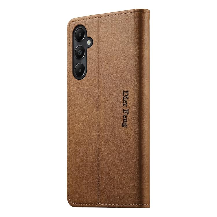 For Samsung Galaxy A05s Dierfeng Metal Snap Magnetic RFID Vegan Leather Phone Case