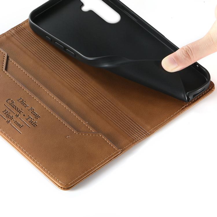 For Samsung Galaxy A05s Dierfeng Metal Snap Magnetic RFID Vegan Leather Phone Case