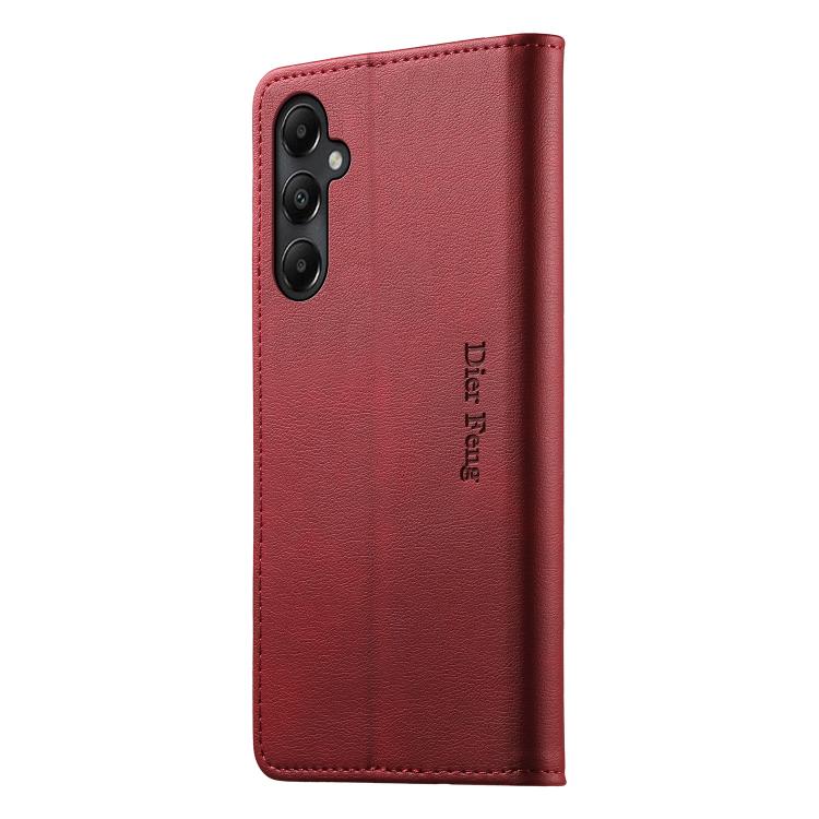 For Samsung Galaxy A05s Dierfeng Metal Snap Magnetic RFID Vegan Leather Phone Case