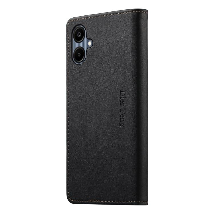 For Samsung Galaxy A06 / A07 4G / 5G Dierfeng Metal Snap Magnetic RFID Vegan Leather Phone Case