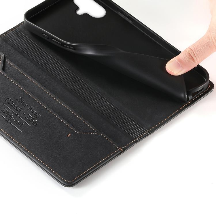 For Samsung Galaxy A06 / A07 4G / 5G Dierfeng Metal Snap Magnetic RFID Vegan Leather Phone Case