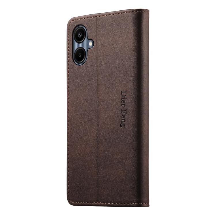 For Samsung Galaxy A06 / A07 4G / 5G Dierfeng Metal Snap Magnetic RFID Vegan Leather Phone Case