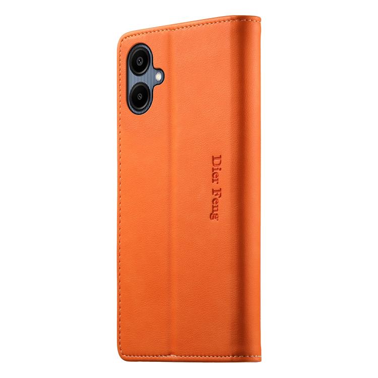 For Samsung Galaxy A06 / A07 4G / 5G Dierfeng Metal Snap Magnetic RFID Vegan Leather Phone Case