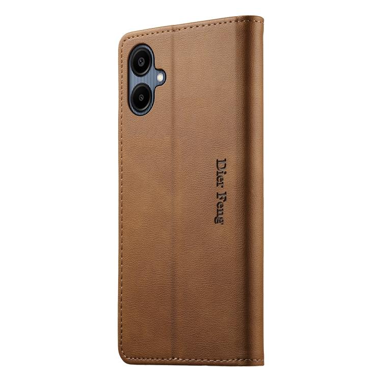 For Samsung Galaxy A06 / A07 4G / 5G Dierfeng Metal Snap Magnetic RFID Vegan Leather Phone Case