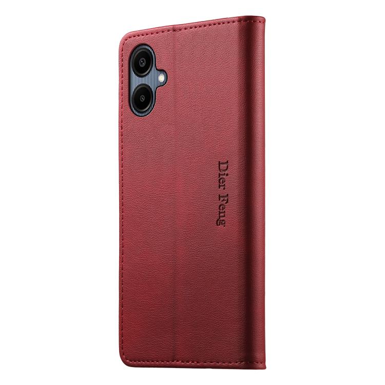For Samsung Galaxy A06 / A07 4G / 5G Dierfeng Metal Snap Magnetic RFID Vegan Leather Phone Case