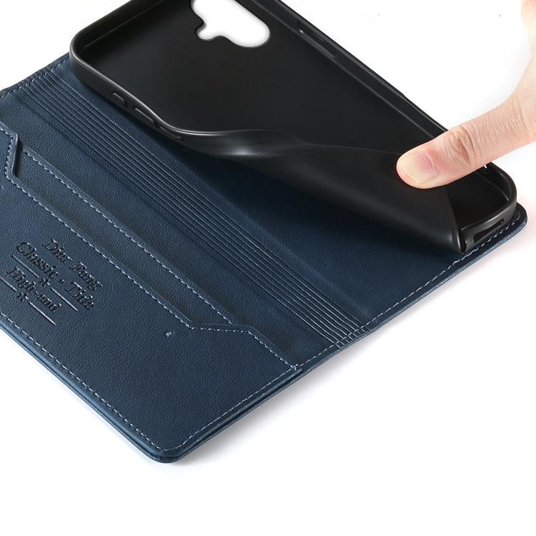 For Samsung Galaxy A06 / A07 4G / 5G Dierfeng Metal Snap Magnetic RFID Vegan Leather Phone Case