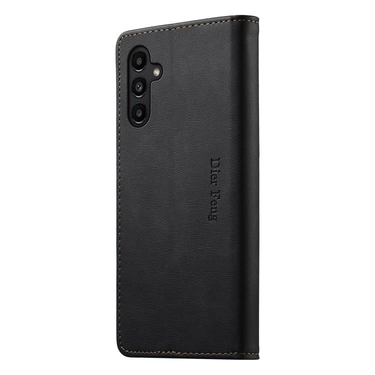 For Samsung Galaxy A14 4G / 5G Dierfeng Metal Snap Magnetic RFID Vegan Leather Phone Case