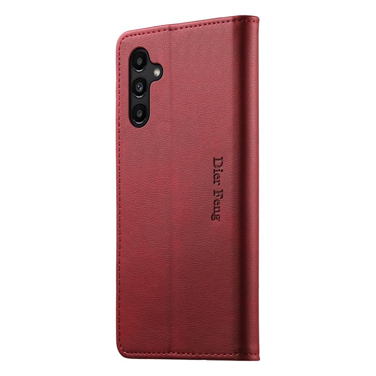 For Samsung Galaxy A15 4G / 5G Dierfeng Metal Snap Magnetic RFID Vegan Leather Phone Case