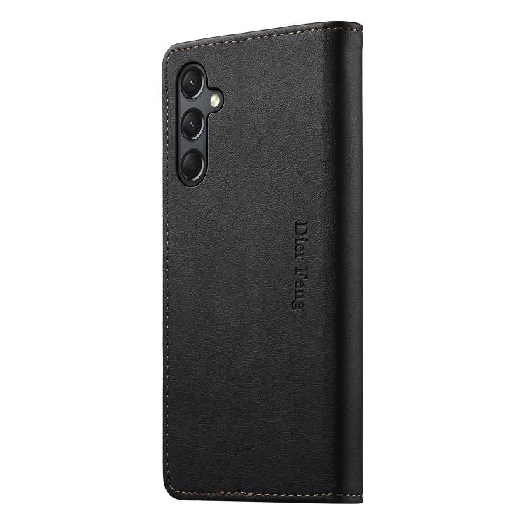 For Samsung Galaxy A24 4G Dierfeng Metal Snap Magnetic RFID Vegan Leather Phone Case