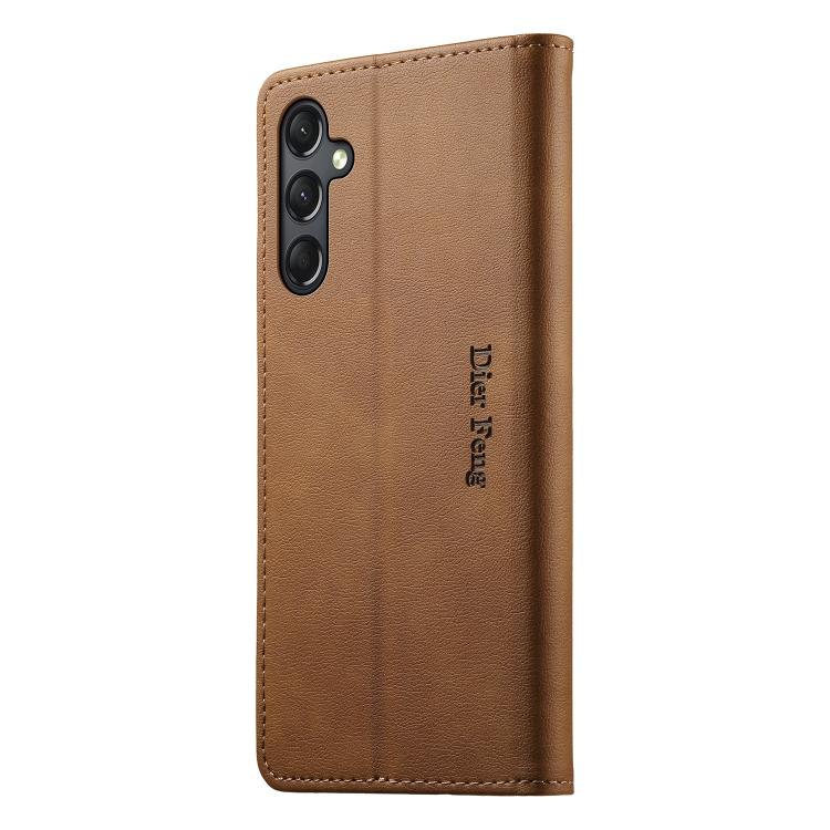For Samsung Galaxy A24 4G Dierfeng Metal Snap Magnetic RFID Vegan Leather Phone Case