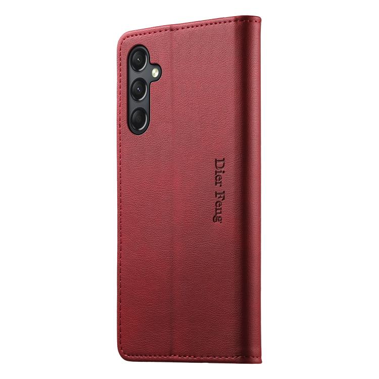 For Samsung Galaxy A24 4G Dierfeng Metal Snap Magnetic RFID Vegan Leather Phone Case