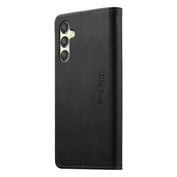 For Samsung Galaxy A25 5G Global Dierfeng Metal Snap Magnetic RFID Vegan Leather Phone Case