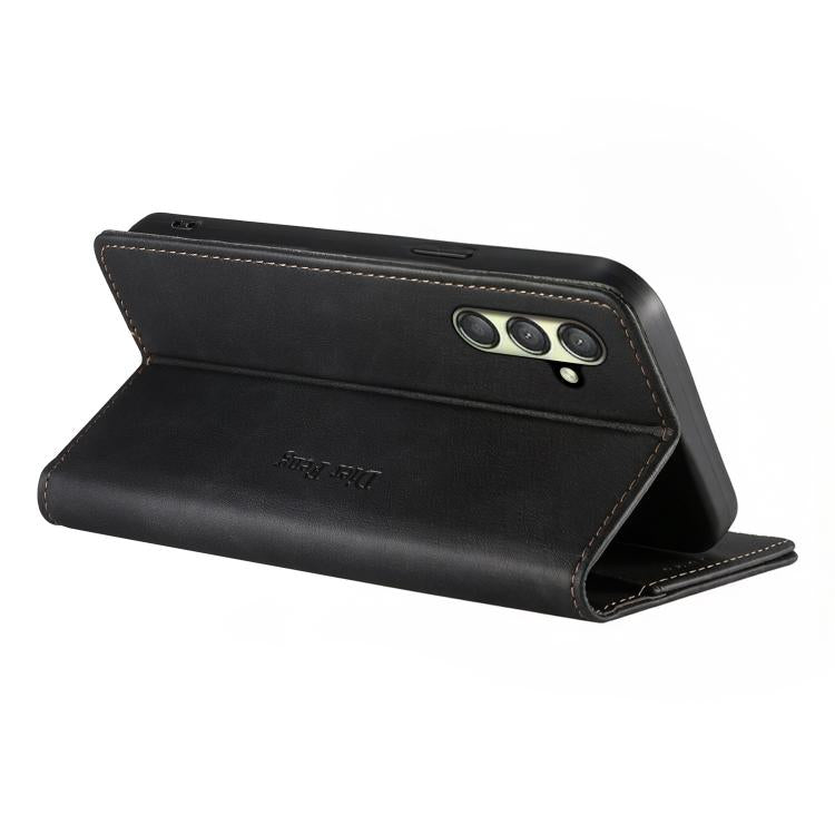 For Samsung Galaxy A25 5G Global Dierfeng Metal Snap Magnetic RFID Vegan Leather Phone Case