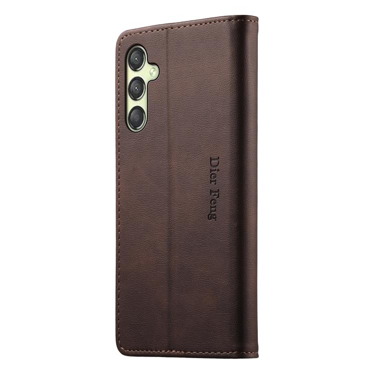 For Samsung Galaxy A25 5G Global Dierfeng Metal Snap Magnetic RFID Vegan Leather Phone Case
