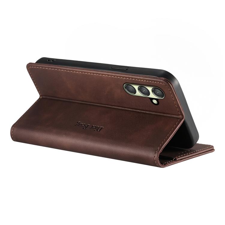 For Samsung Galaxy A25 5G Global Dierfeng Metal Snap Magnetic RFID Vegan Leather Phone Case
