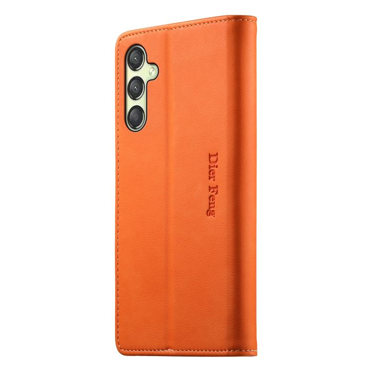 For Samsung Galaxy A25 5G Global Dierfeng Metal Snap Magnetic RFID Vegan Leather Phone Case