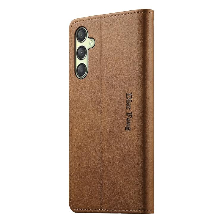For Samsung Galaxy A25 5G Global Dierfeng Metal Snap Magnetic RFID Vegan Leather Phone Case