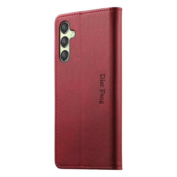 For Samsung Galaxy A25 5G Global Dierfeng Metal Snap Magnetic RFID Vegan Leather Phone Case