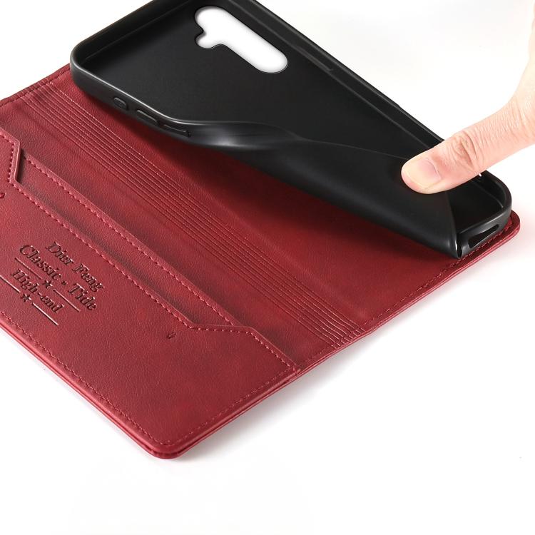 For Samsung Galaxy A25 5G Global Dierfeng Metal Snap Magnetic RFID Vegan Leather Phone Case
