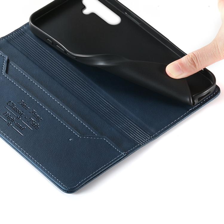 For Samsung Galaxy A25 5G Global Dierfeng Metal Snap Magnetic RFID Vegan Leather Phone Case