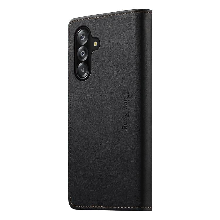 For Samsung Galaxy A26 / A16 / A17 Dierfeng Metal Snap Magnetic RFID Vegan Leather Phone Case