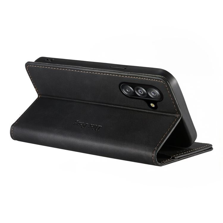 For Samsung Galaxy A26 / A16 / A17 Dierfeng Metal Snap Magnetic RFID Vegan Leather Phone Case