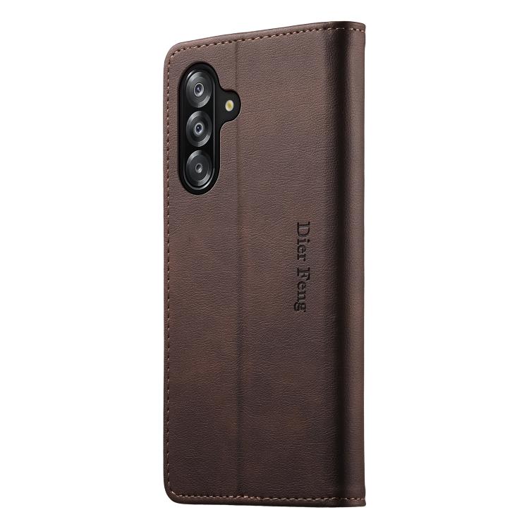 For Samsung Galaxy A26 / A16 / A17 Dierfeng Metal Snap Magnetic RFID Vegan Leather Phone Case