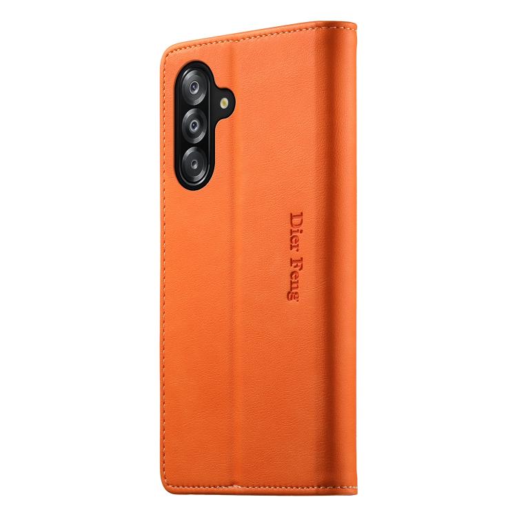 For Samsung Galaxy A26 / A16 / A17 Dierfeng Metal Snap Magnetic RFID Vegan Leather Phone Case