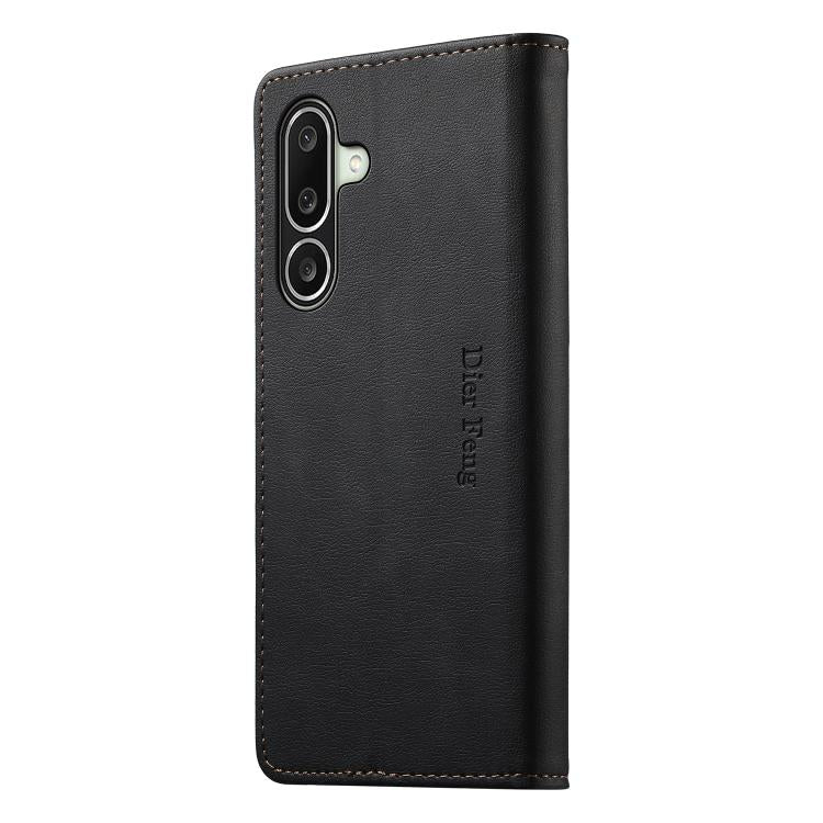 For Samsung Galaxy A27 5G Dierfeng Metal Snap Magnetic RFID Vegan Leather Phone Case