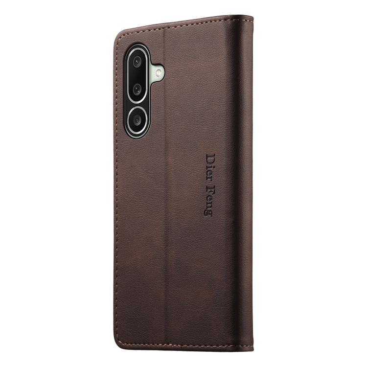 For Samsung Galaxy A27 5G Dierfeng Metal Snap Magnetic RFID Vegan Leather Phone Case