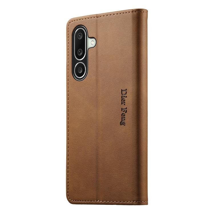 For Samsung Galaxy A27 5G Dierfeng Metal Snap Magnetic RFID Vegan Leather Phone Case