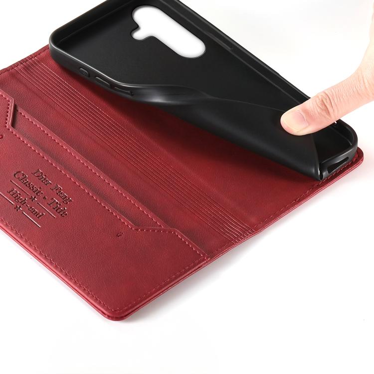 For Samsung Galaxy A27 5G Dierfeng Metal Snap Magnetic RFID Vegan Leather Phone Case