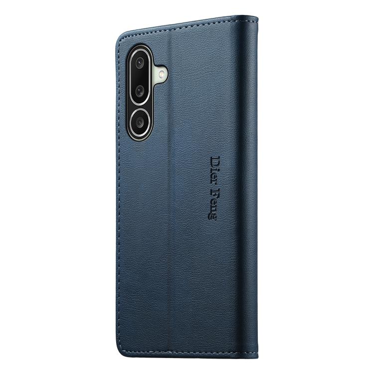 For Samsung Galaxy A27 5G Dierfeng Metal Snap Magnetic RFID Vegan Leather Phone Case