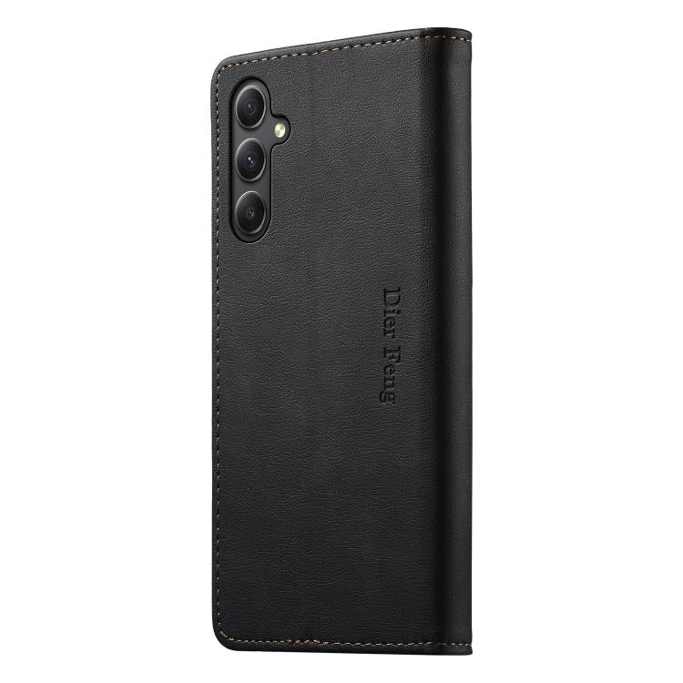 For Samsung Galaxy A34 5G Dierfeng Metal Snap Magnetic RFID Vegan Leather Phone Case