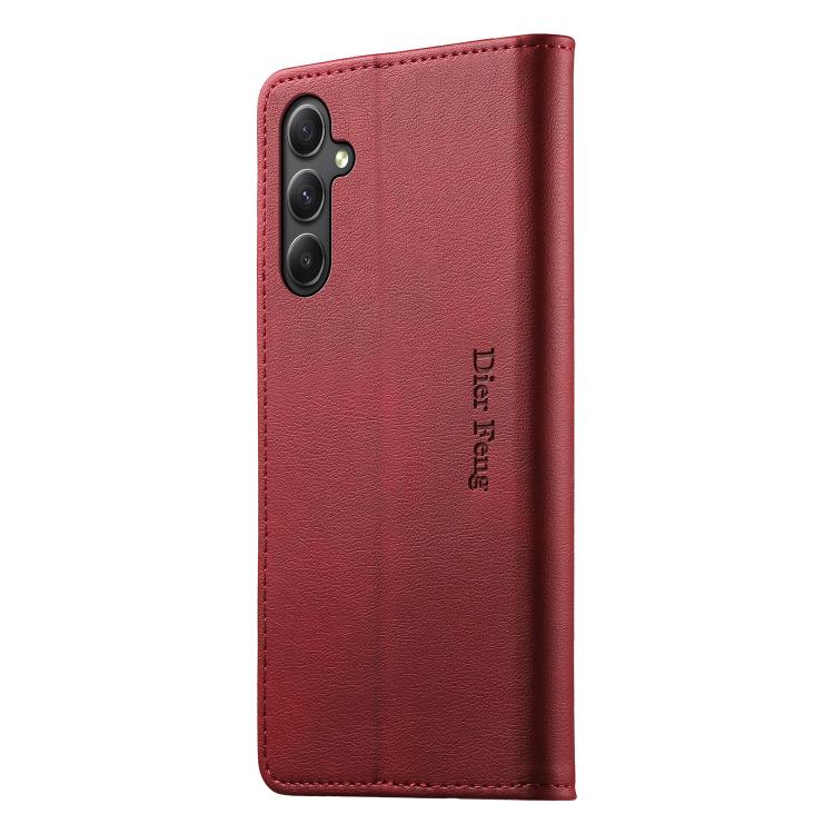 For Samsung Galaxy A34 5G Dierfeng Metal Snap Magnetic RFID Vegan Leather Phone Case