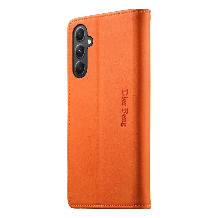 For Samsung Galaxy A35 5G Dierfeng Metal Snap Magnetic RFID Vegan Leather Phone Case