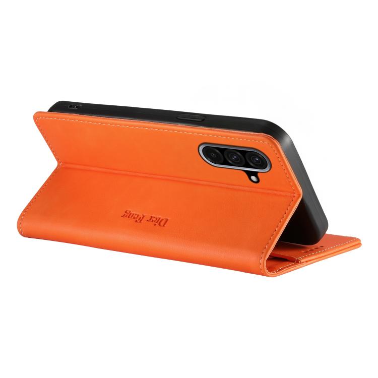 For Samsung Galaxy A37 5G Dierfeng Metal Snap Magnetic RFID Vegan Leather Phone Case
