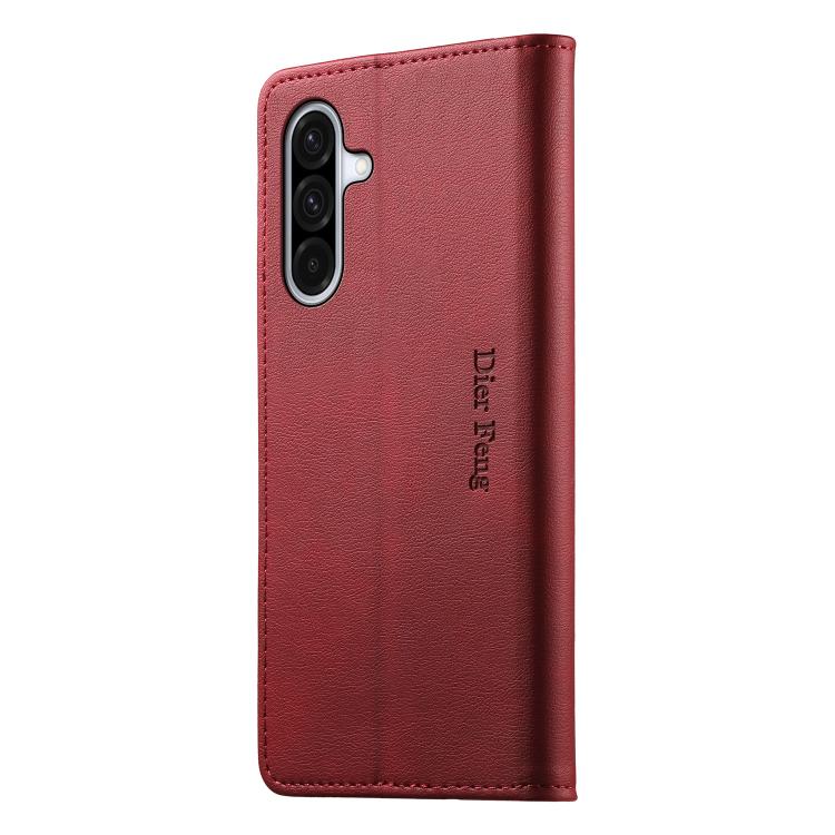 For Samsung Galaxy A37 5G Dierfeng Metal Snap Magnetic RFID Vegan Leather Phone Case